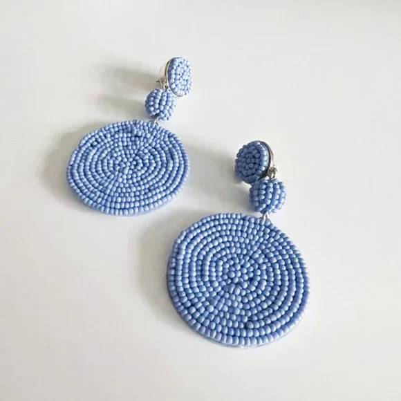 J. Crew Factory Large Circle Beaded Statement Earrings (Blue) - Picture 2 of 3